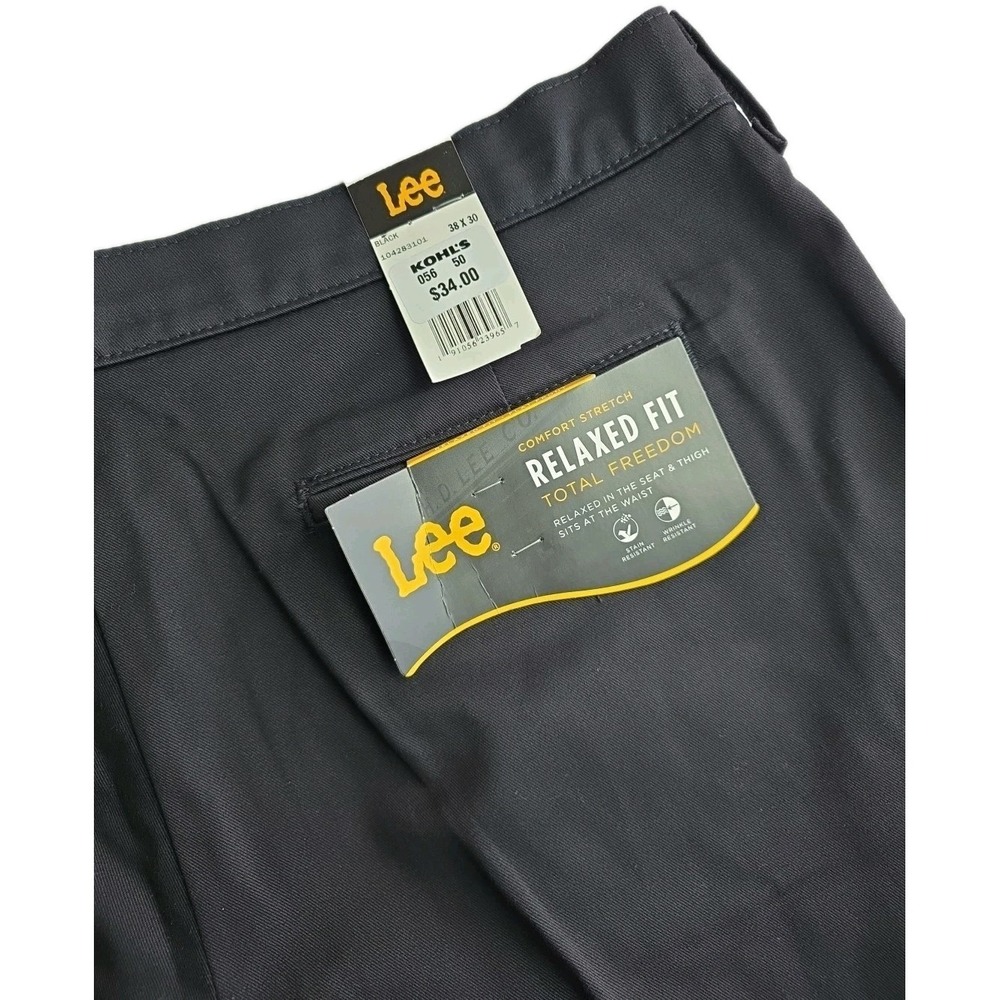 Lee Total Freedom Men's BLACK 38x30 Relaxed Fit COMFORT Stretch Pants New